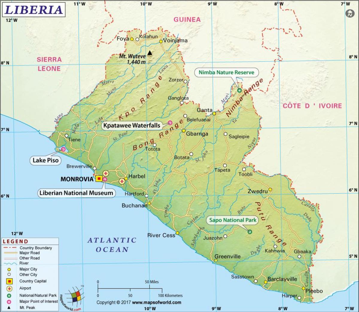 на мапи Либерија