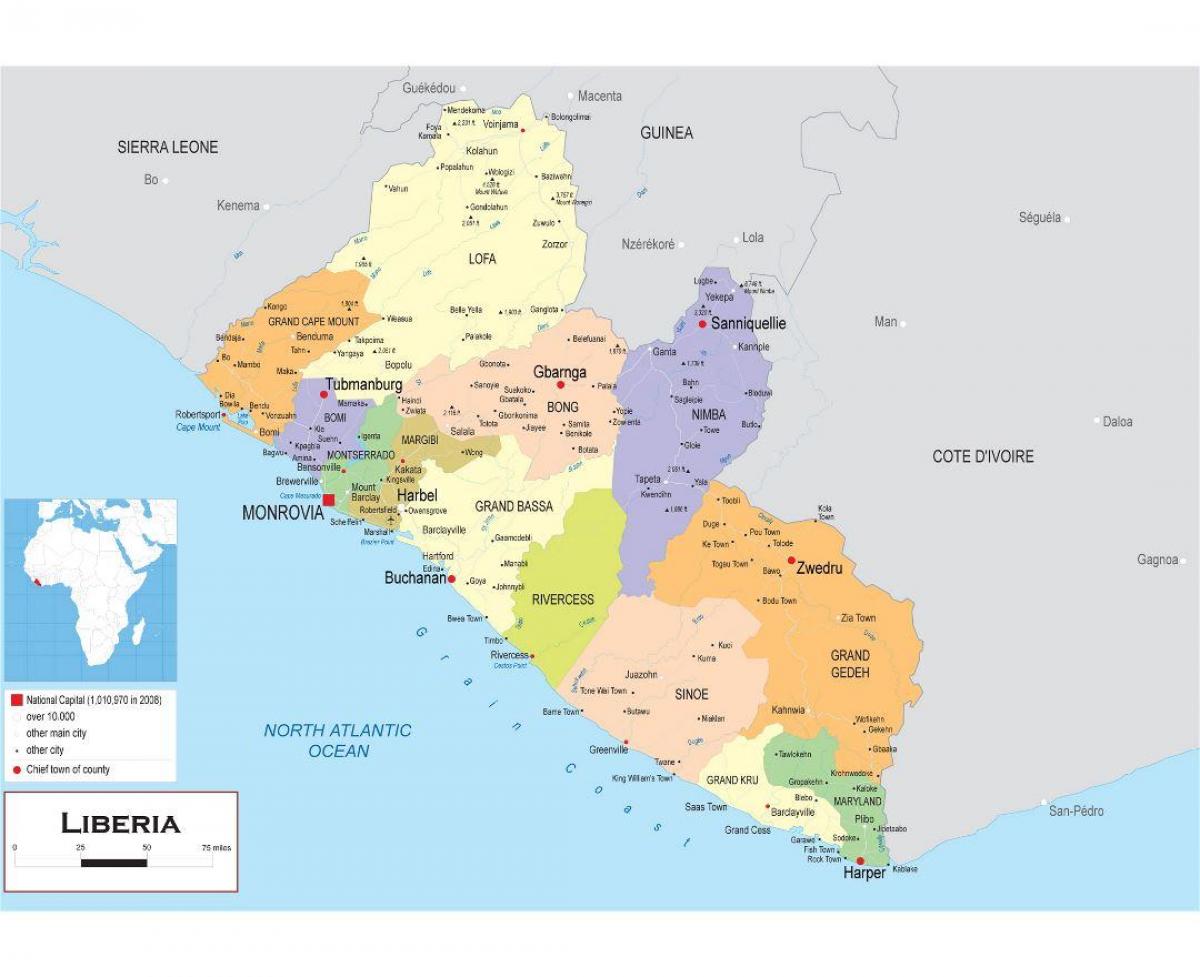 карта извући политичку мапу Либерија