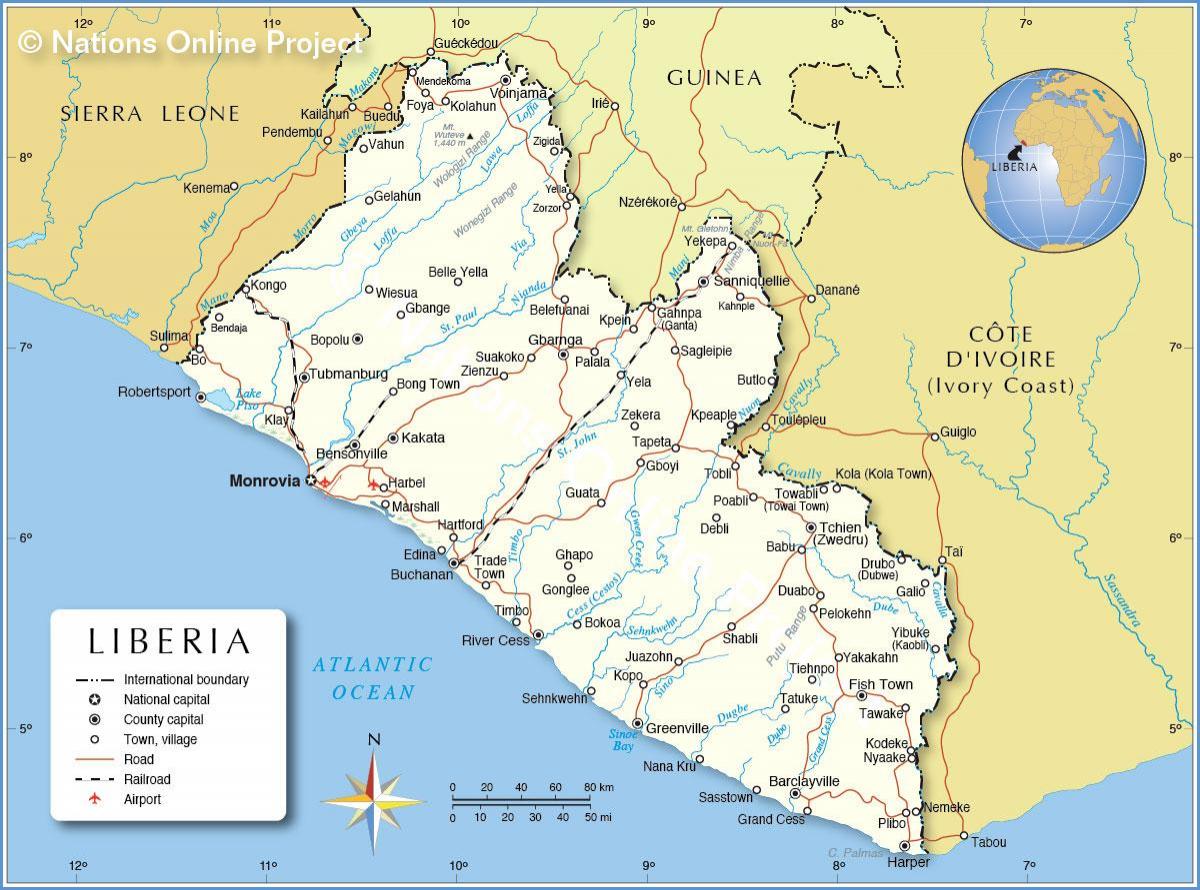 карта Либерија Западној Африци
