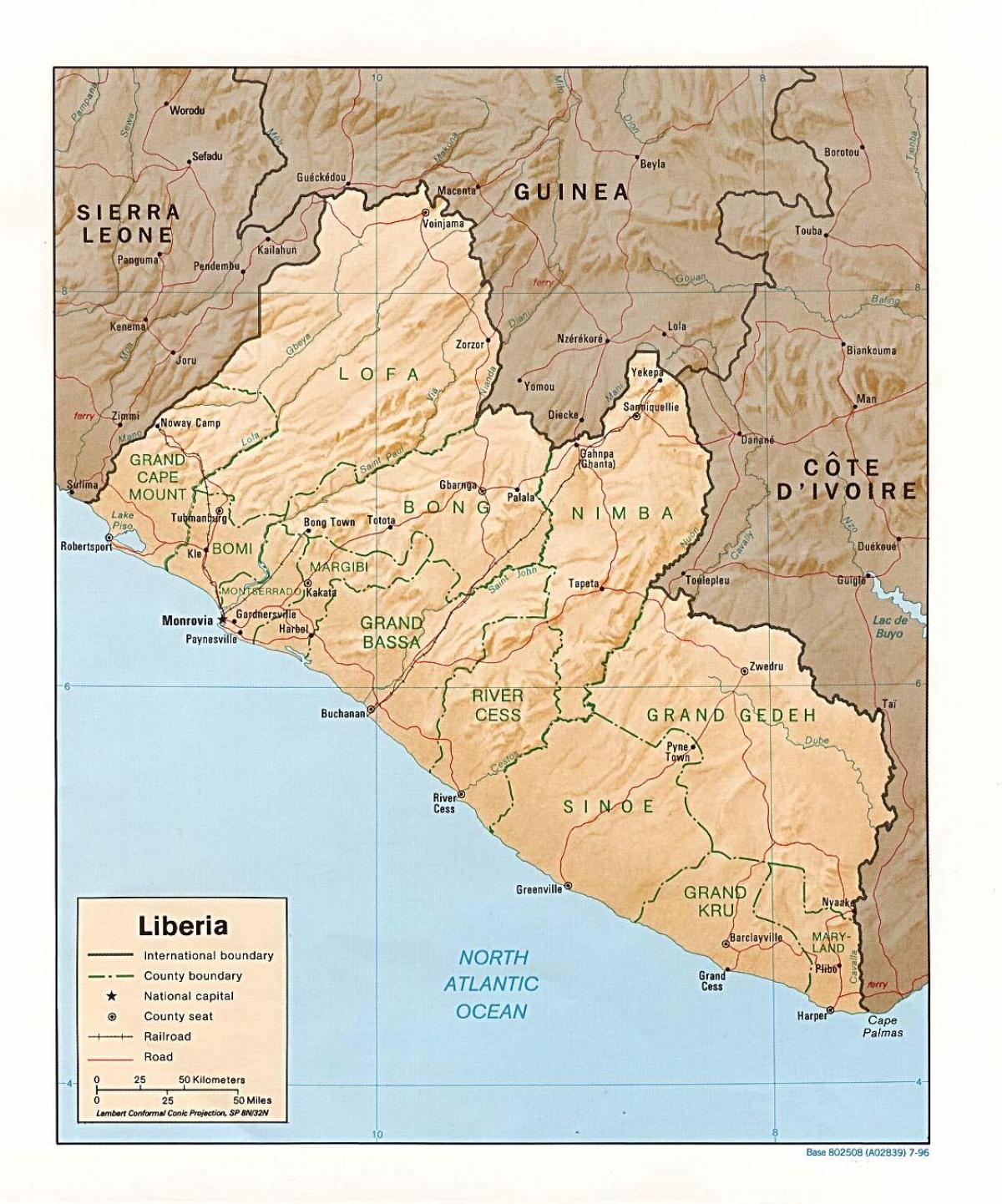 нацртати мапу терена Либерија