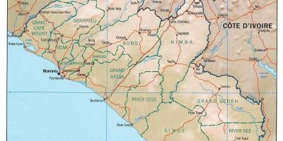 Карта географска карта Либерија